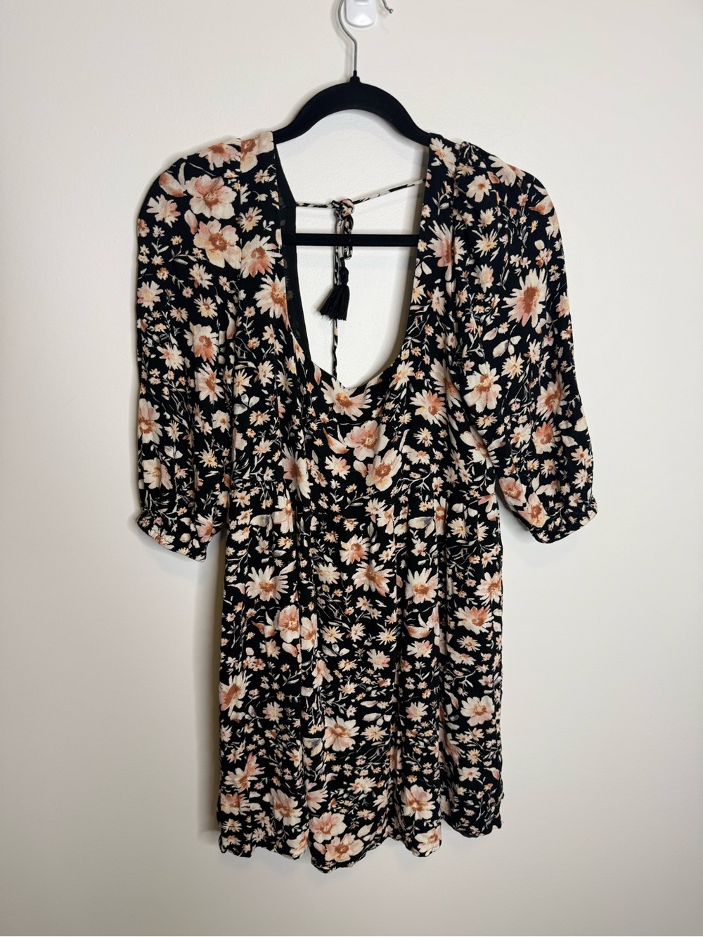 American Eagle Outfitters Black Floral Mini Dress with Peach Accents size medium